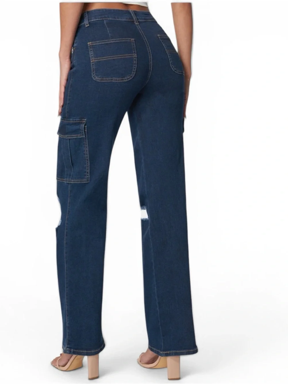 Bebe Dark Blue Cargo Distressed Wide Leg Jeans - Size 10/30